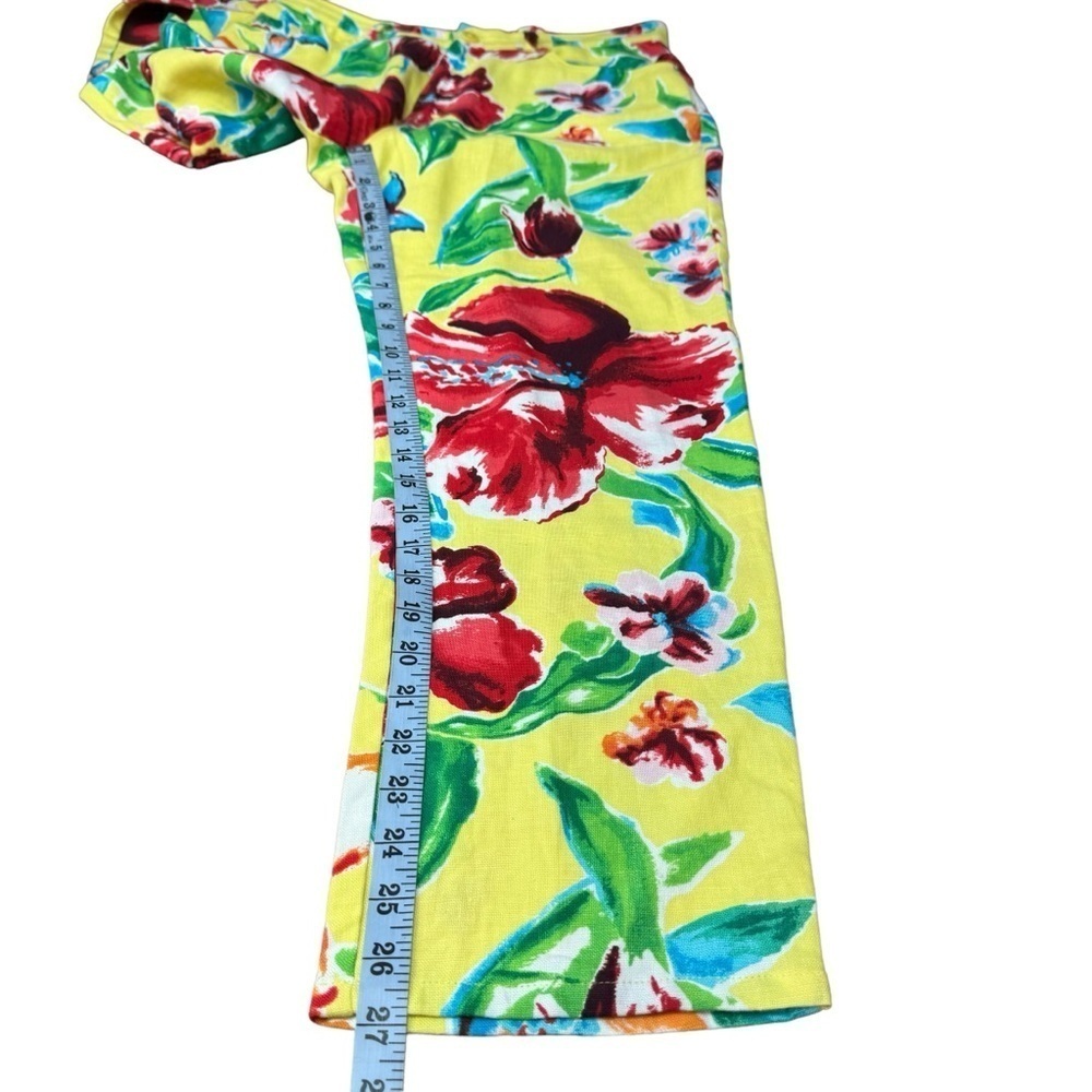 Lauren Ralph Lauren Linen Cropped Pants Women’s 8 Yellow Floral Tropical Hawaii - Picture 14 of 16